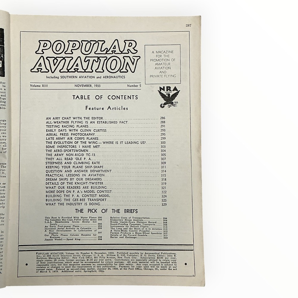 Popular Aviation Nov 1933 Jimmy Doolittle Fairchild 22 Glenn Curtiss Air Corps - Picture 2 of 6